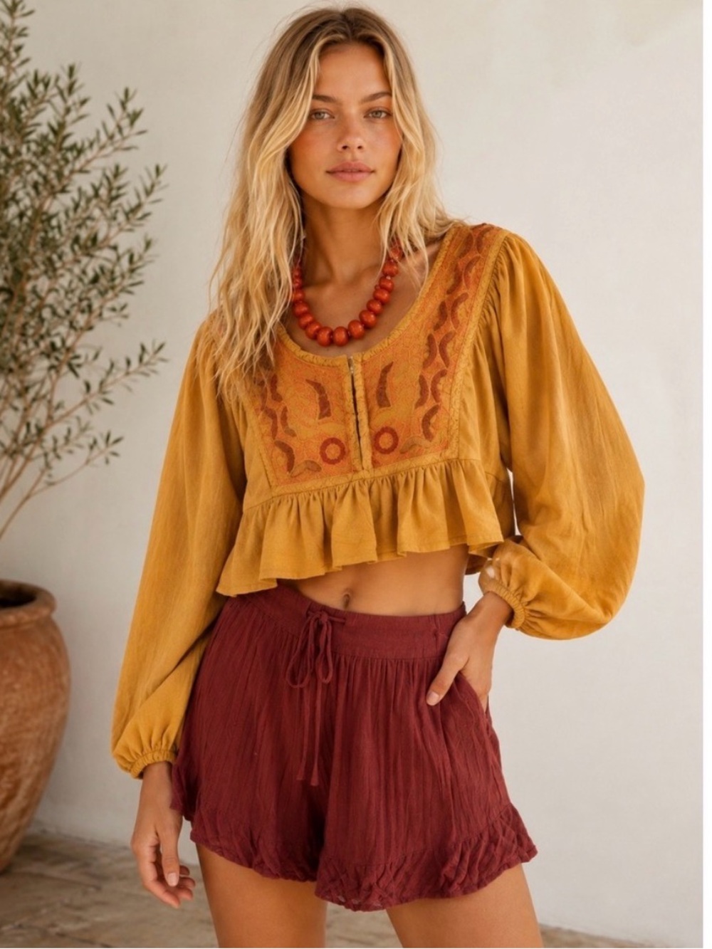 Free People Iggie Embroidered Top in Cairo Combo Gold Embroidered Womens XS